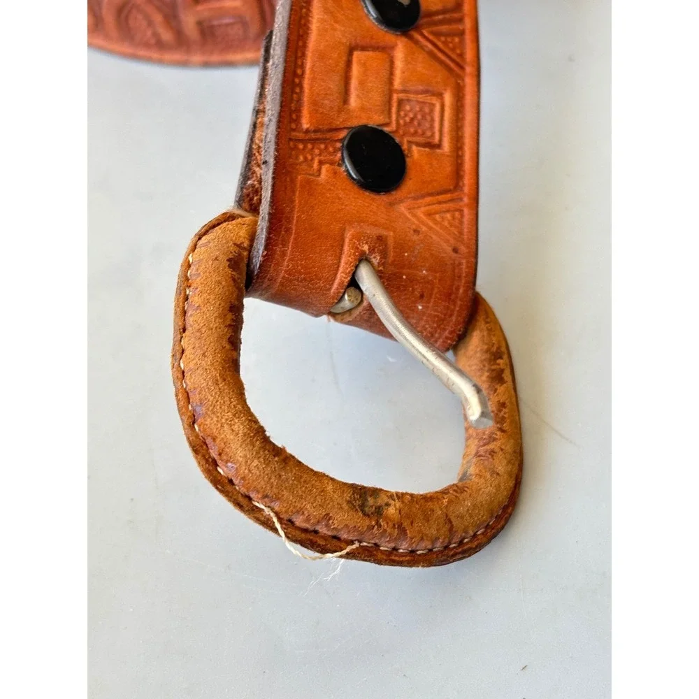 Oaxaca Tooled Leather Belt Brown Geometric Handcrafted Southwestern